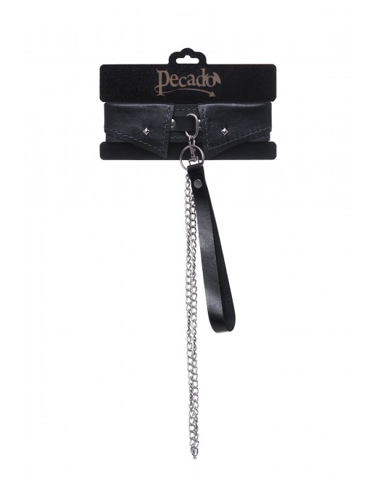 Черный кожаный ошейник-воротник с поводком - Pecado - купить с доставкой в Ногинске