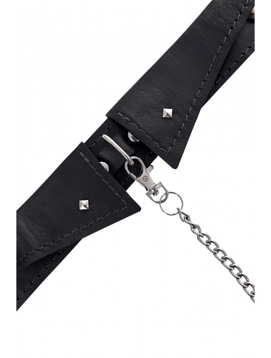 Черный кожаный ошейник-воротник с поводком - Pecado - купить с доставкой в Ногинске