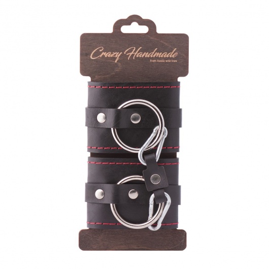 Черные однослойные кожаные наручники с контрастной строчкой - Crazy Handmade - купить с доставкой в Ногинске