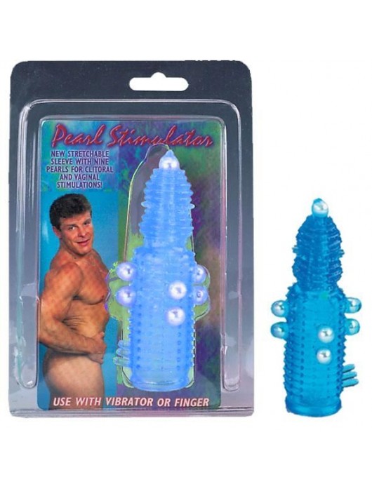 Голубая эластичная насадка на пенис с жемчужинами, точками и шипами Pearl Stimulator - 11,5 см. - Tonga - в Ногинске купить с доставкой