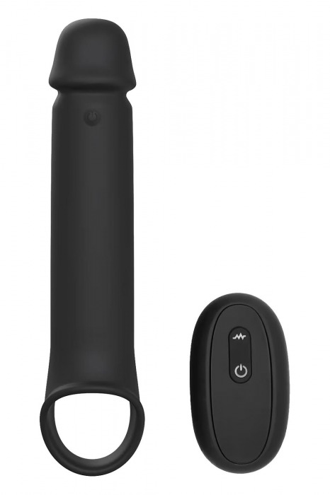 Черная насадка-удлинитель с вибрацией Vibrating Extender With Remote - Dream Toys - в Ногинске купить с доставкой