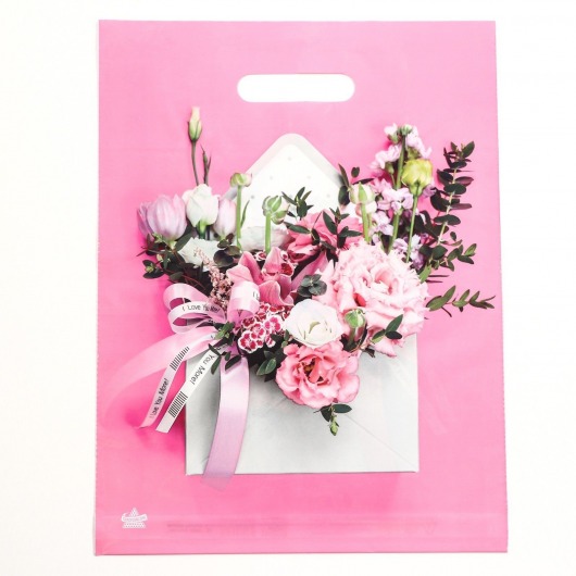 Розовый пакет с цветочным принтом и вырубной ручкой (40х31 см) - Сима-Ленд - купить с доставкой в Ногинске