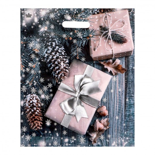 Новогодний пакет с принтом в виде подарков и вырубной ручкой (45х38 см) - Сима-Ленд - купить с доставкой в Ногинске
