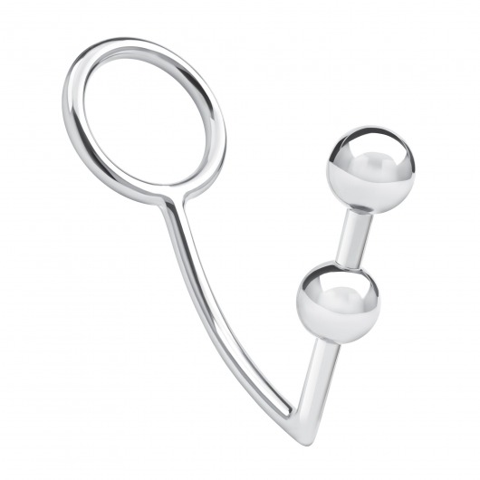 Кольцо на пенис с анальным стимулятором Two Bead Stainless Steel Anal Hook   Cock Ring - BlueLine - в Ногинске купить с доставкой