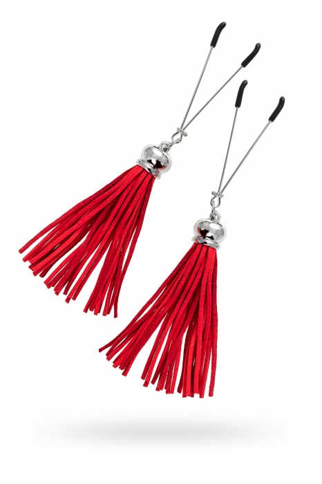 Зажимы на соски «Вилки» с красными кисточками из замши - Pecado - купить с доставкой в Ногинске