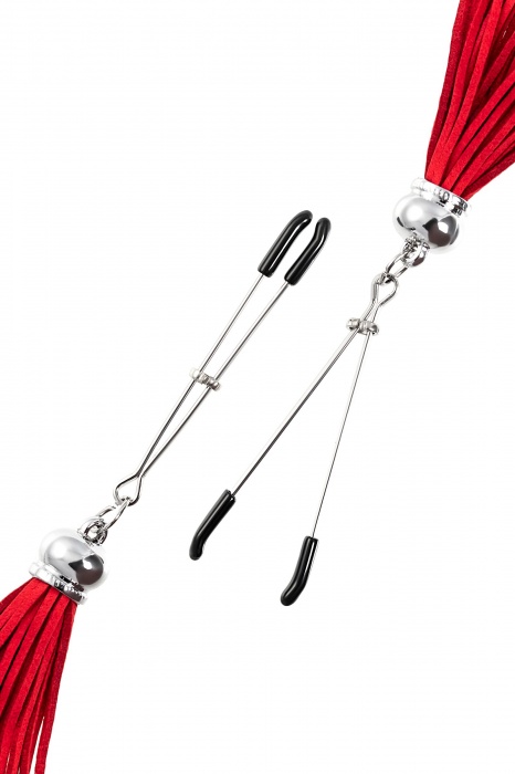 Зажимы на соски «Вилки» с красными кисточками из замши - Pecado - купить с доставкой в Ногинске