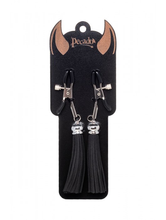 Зажимы на соски «Прищепки» с черными кисточками из замши - Pecado - купить с доставкой в Ногинске