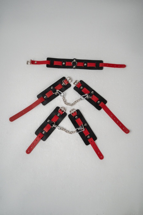 Черно-красный набор фиксаций: наручники, оковы и ошейник - Crazy Handmade - купить с доставкой в Ногинске
