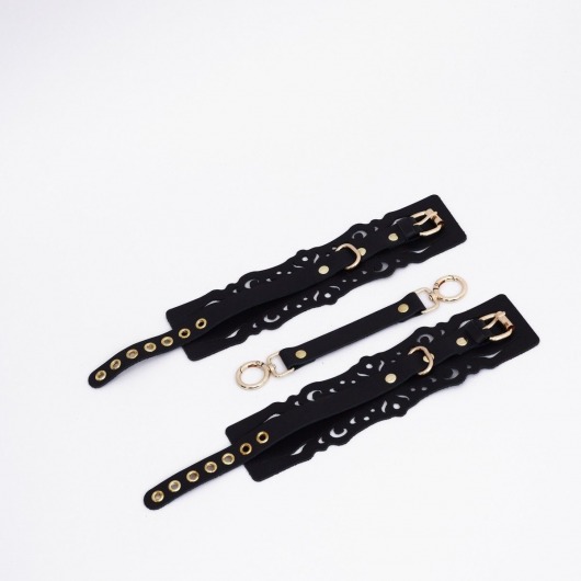 Черный кожаные оковы с узорами и золотистой фурнитурой - Crazy Handmade - купить с доставкой в Ногинске