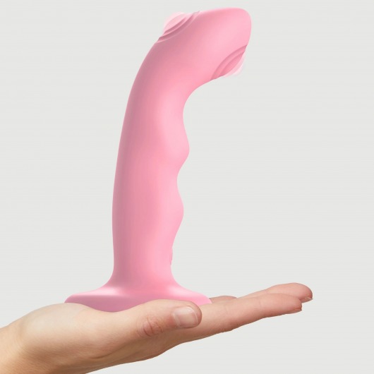 Розовая насадка-стимулятор Strap-On-Me Tapping Dildo Wave - Strap-on-me - купить с доставкой в Ногинске