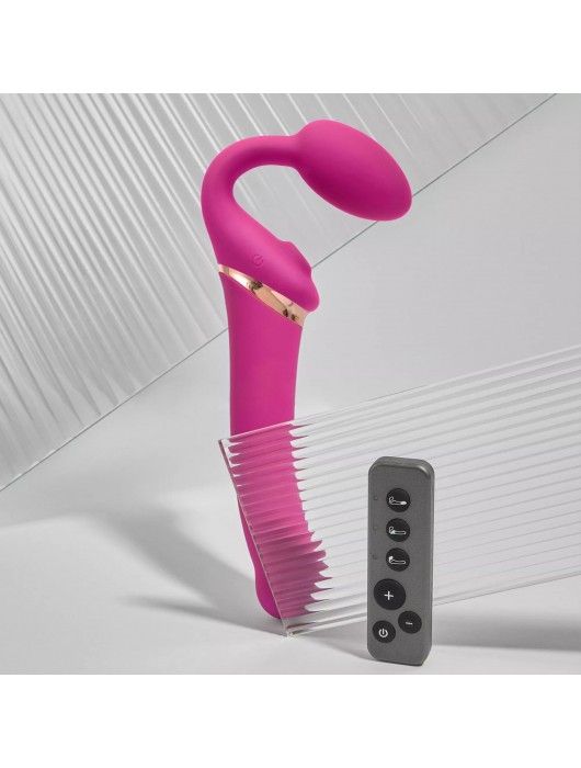 Ярко-розовый безремневой страпон Multi Orgasm Bendable Strap-On size XL с клиторальной стимуляцией - Strap-on-me - купить с доставкой в Ногинске