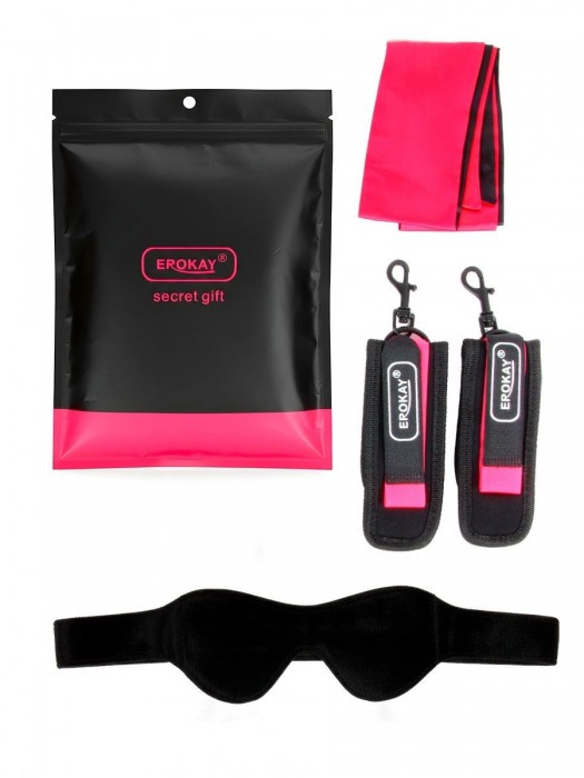Черно-розовый эротический набор: маска, наручники и повязка - Erokay - купить с доставкой в Ногинске