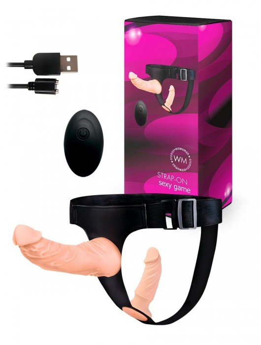 Женский страпон с 2 насадками, вибрацией и пультом ДУ - Erowoman-Eroman - купить с доставкой в Ногинске