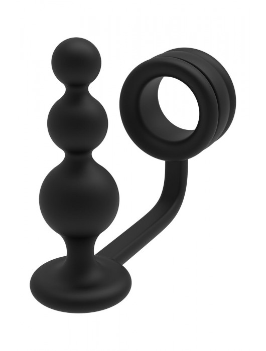 Черное эрекционное кольцо с анальной елочкой Cockring With Beaded Anal Plug - Dream Toys - в Ногинске купить с доставкой