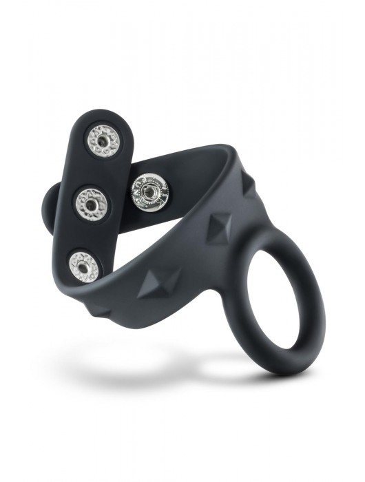 Черное эрекционное кольцо с подхватом мошонки на кнопках VS6 - Blush Novelties - в Ногинске купить с доставкой