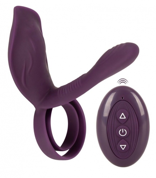 Фиолетовая насадка на член с клиторальным отростком и пультом ДУ RC Couple’s Vibrator 2 - Orion - в Ногинске купить с доставкой