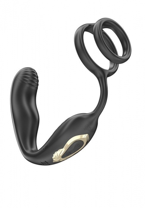 Черная анальная пробка с вращением и эрекционными кольцами - Ibiza - в Ногинске купить с доставкой