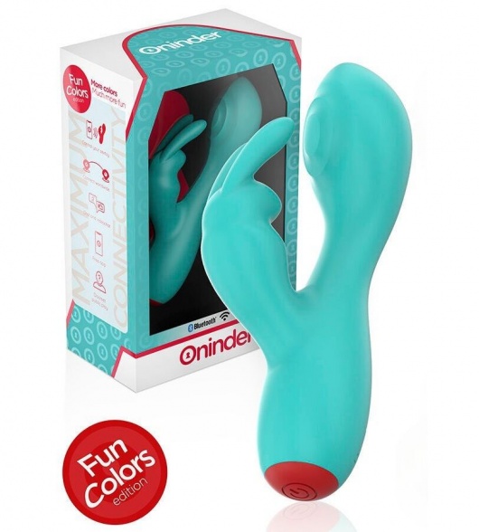 Аквамариновый мини-вибратор типа ’’кролик’’ с режимом постукивания - 12,5 см. - Oninder