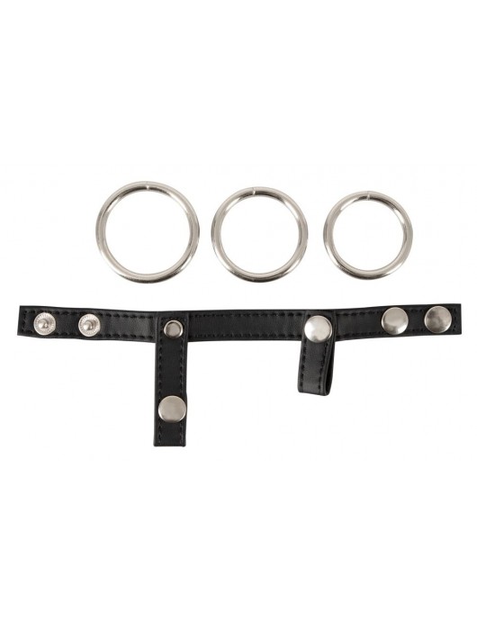 Подхват для мошонки с 3 съемными эрекционными кольцами Leder-Riemen - Orion - в Ногинске купить с доставкой