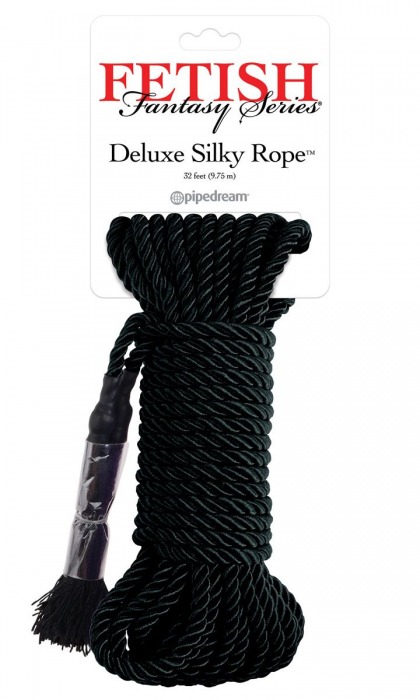 Черная веревка для фиксации Deluxe Silky Rope - 9,75 м. - Pipedream - купить с доставкой в Ногинске