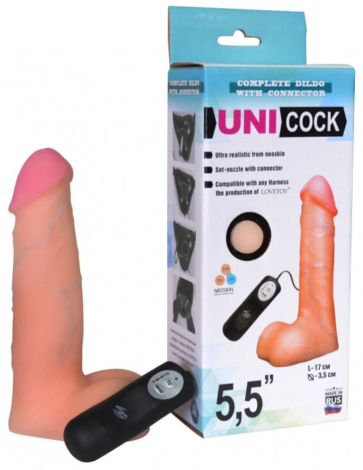 Фаллическая насадка Харнесс UNICOCK 5,5  с вибрацией - 17 см. - LOVETOY (А-Полимер) - купить с доставкой в Ногинске
