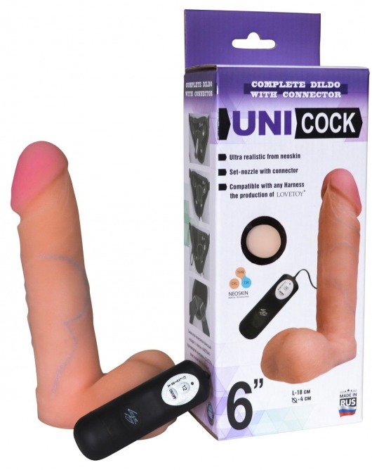 Фаллическая насадка Харнесс UNICOCK 6  с вибрацией - 18 см. - LOVETOY (А-Полимер) - купить с доставкой в Ногинске