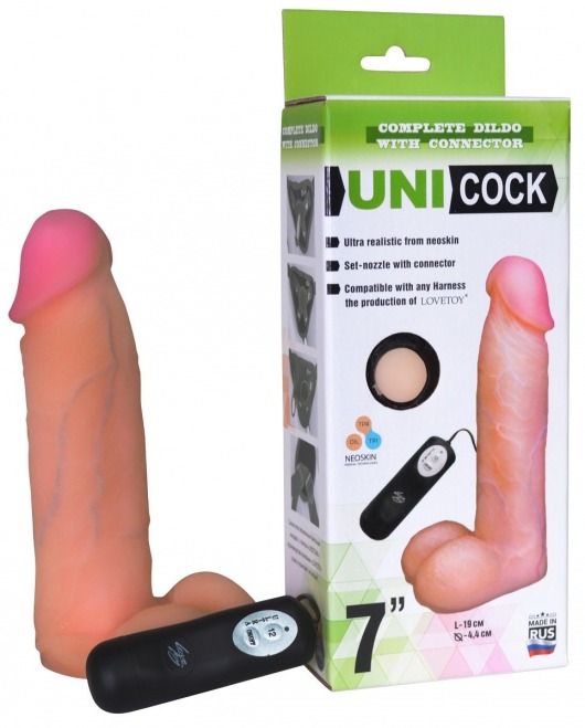Фаллическая насадка Харнесс UNICOCK 7  с вибрацией - 19 см. - LOVETOY (А-Полимер) - купить с доставкой в Ногинске