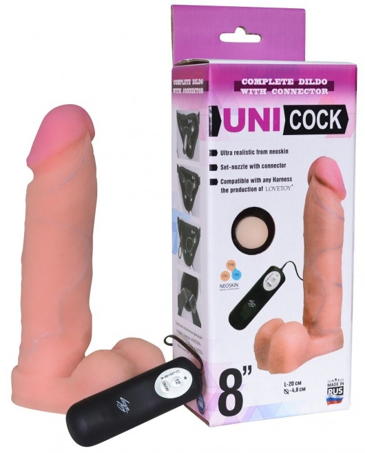 Фаллическая насадка Харнесс UNICOCK 8  с вибрацией - 20 см. - LOVETOY (А-Полимер) - купить с доставкой в Ногинске