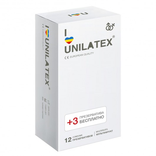 Разноцветные ароматизированные презервативы Unilatex Multifruit  - 12 шт. + 3 шт. в подарок - Unilatex - купить с доставкой в Ногинске