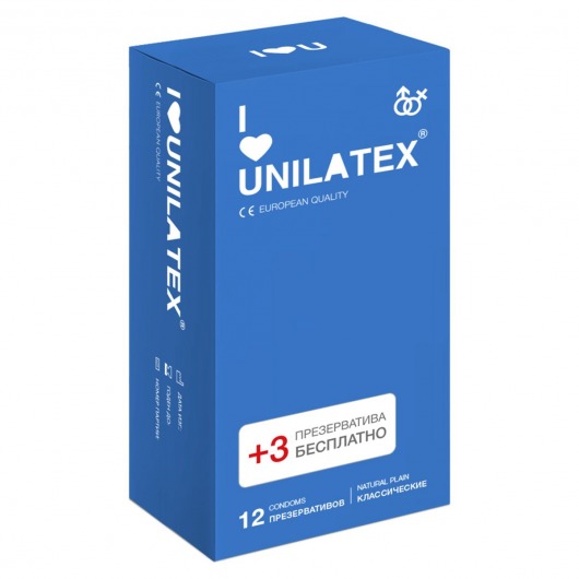 Классические презервативы Unilatex Natural Plain - 12 шт. + 3 шт. в подарок - Unilatex - купить с доставкой в Ногинске