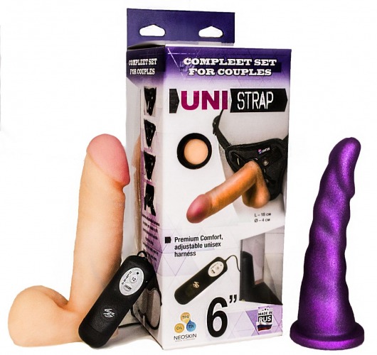 Вибрострапон с двумя насадками UniStrap - 18 и 18 см. - LOVETOY (А-Полимер) - купить с доставкой в Ногинске