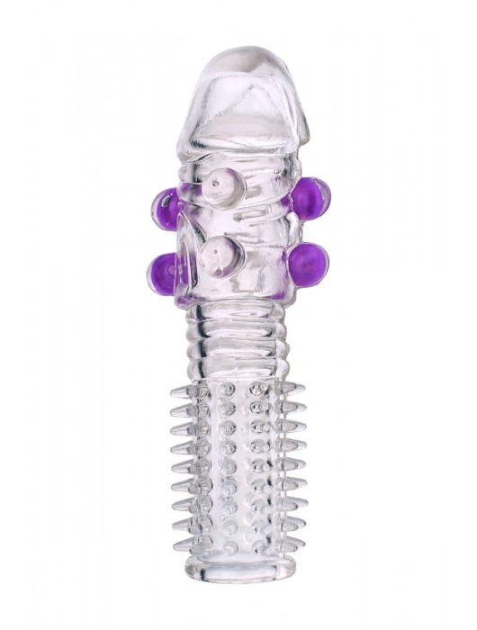 Гелевая прозрачная насадка с шариками и шипами - 14 см. - Toyfa Basic - в Ногинске купить с доставкой