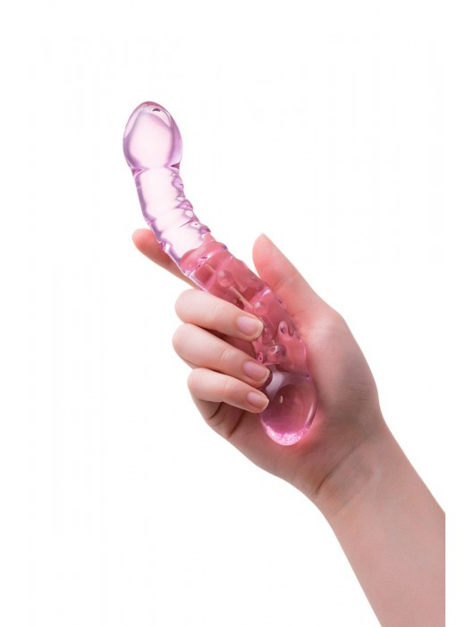 Двусторонний розовый фаллос  с рёбрами и точками - 19,5 см. - Sexus