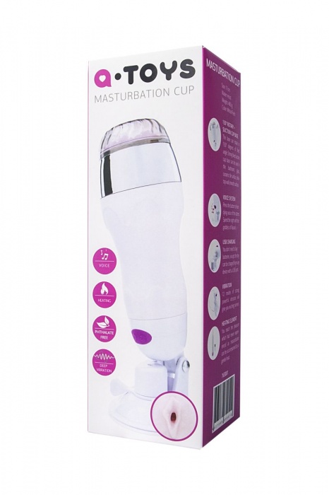 Мастурбатор-вагина в белой колбе с присоской и функцией нагрева - A-toys - в Ногинске купить с доставкой