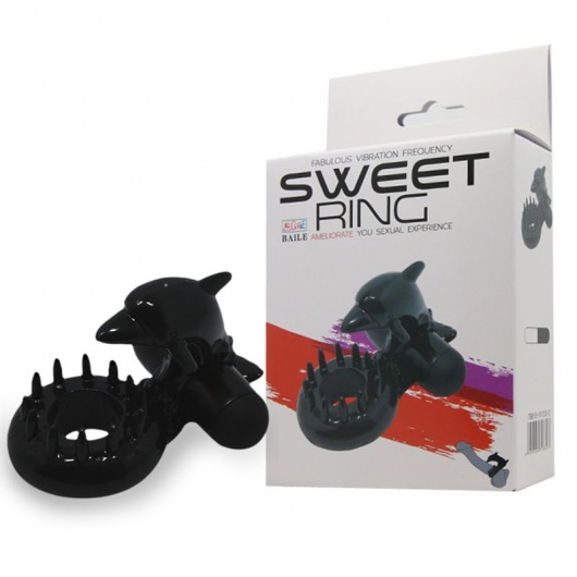 Чёрное эрекционное виброкольцо Sweet Ring с дельфинчиком - Baile - в Ногинске купить с доставкой
