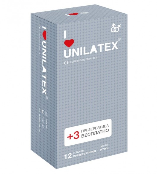 Презервативы с точками Unilatex Dotted - 12 шт. + 3 шт. в подарок - Unilatex - купить с доставкой в Ногинске