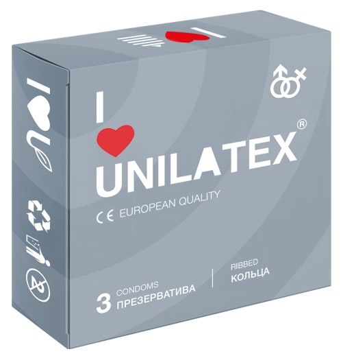 Презервативы с рёбрами Unilatex Ribbed - 3 шт. - Unilatex - купить с доставкой в Ногинске