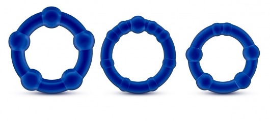 Набор из 3 синих эрекционных колец Stay Hard Beaded Cockrings - Blush Novelties - в Ногинске купить с доставкой