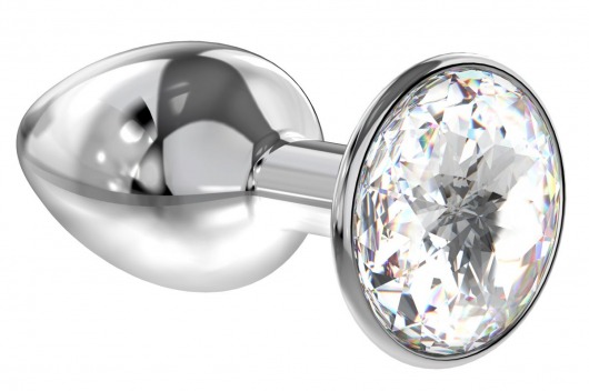 Малая серебристая анальная пробка Diamond Clear Sparkle Small с прозрачным кристаллом - 7 см. - Lola Games - купить с доставкой в Ногинске