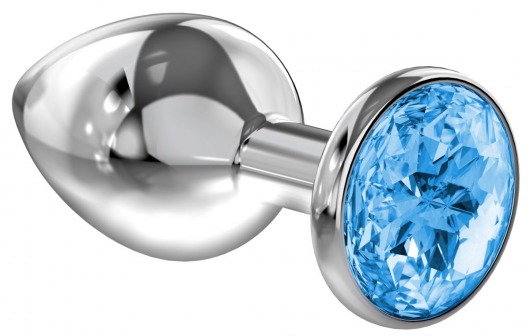 Большая серебристая анальная пробка Diamond Light blue Sparkle Large с голубым кристаллом - 8 см. - Lola Games - купить с доставкой в Ногинске