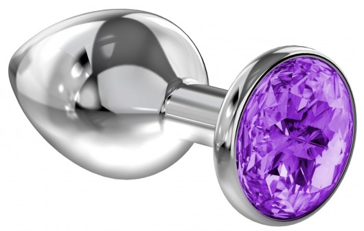 Большая серебристая анальная пробка Diamond Purple Sparkle Large с фиолетовым кристаллом - 8 см. - Lola Games - купить с доставкой в Ногинске