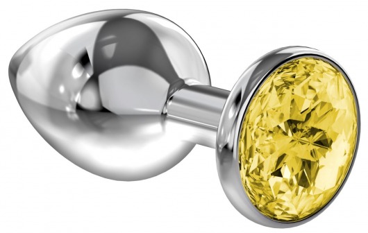 Большая серебристая анальная пробка Diamond Yellow Sparkle Large с жёлтым кристаллом - 8 см. - Lola Games - купить с доставкой в Ногинске