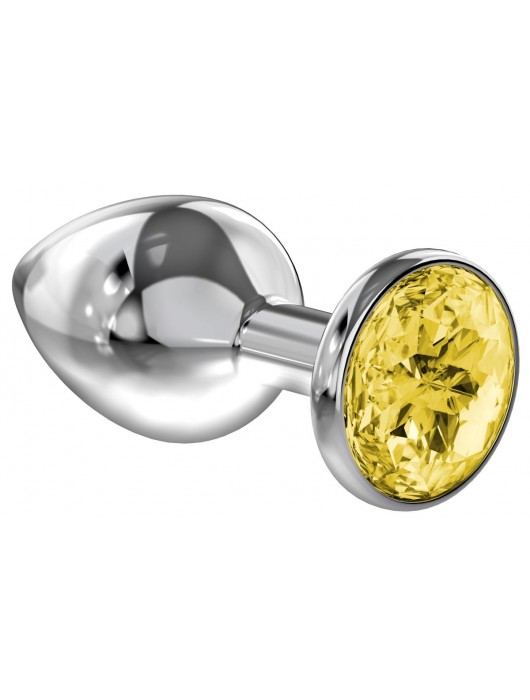 Малая серебристая анальная пробка Diamond Yellow Sparkle Small с жёлтым кристаллом - 7 см. - Lola Games - купить с доставкой в Ногинске