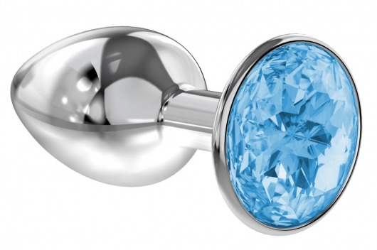 Малая серебристая анальная пробка Diamond Light blue Sparkle Small с голубым кристаллом - 7 см. - Lola Games - купить с доставкой в Ногинске