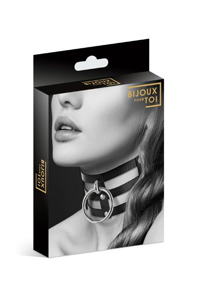 Чёрный тройной чокер с большим кольцом - Bijoux Pour Toi - купить с доставкой в Ногинске