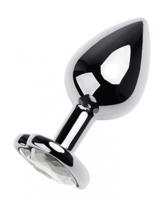 Серебристая анальная пробка с прозрачным кристаллом-сердцем - 8 см. - ToyFa - купить с доставкой в Ногинске