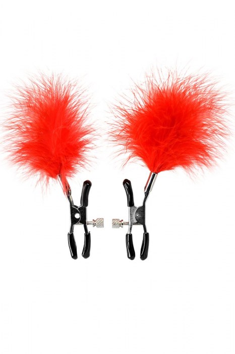 Зажимы для сосков с красным пухом Theatre - ToyFa - купить с доставкой в Ногинске