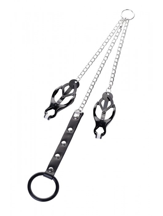 Черно-серебристые зажимы для сосков с кольцом для пениса TOYFA Metal - ToyFa - купить с доставкой в Ногинске