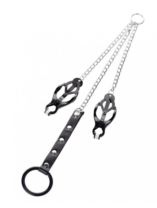 Черно-серебристые зажимы для сосков с кольцом для пениса TOYFA Metal - ToyFa - купить с доставкой в Ногинске