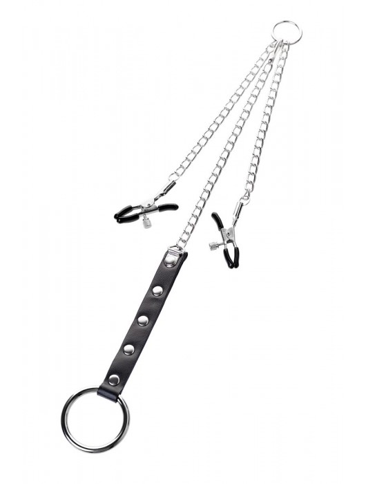 Серебристо-чёрные зажимы для сосков с кольцом для пениса TOYFA Metal - ToyFa - купить с доставкой в Ногинске